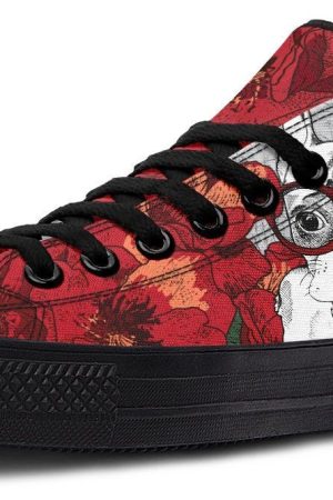 Romantic Red Rose & Dog Pattern Low Top Sneakers