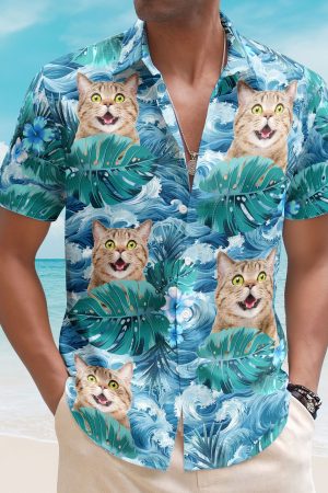 Custom Face Funny Photo For Men, Husband Big Wave - Custom Photo Hawaiian Shirt