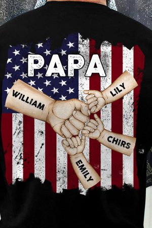 Dad Papa Hand Bump 4th Of July American Flag - PersonalizedOne Size Shirt