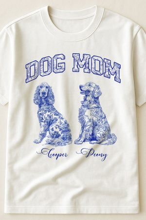 Dog Mom Toile De Jouy Chinoiserie Custom Dog Breeds - PersonalizedOne Size Shirt