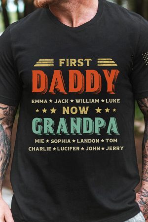 First Dad Now Grandpa Custom Title & Kids Names - PersonalizedOne Size Shirt