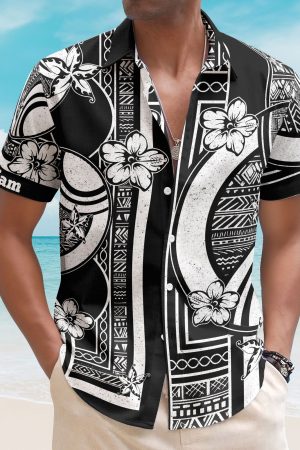 Kapa Hawaiian Pattern Vintage Black Aloha Shirts With Name - Custom Hawaiian Shirts