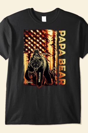 Papa Bear Forest Us Flag - PersonalizedOne Size Shirt