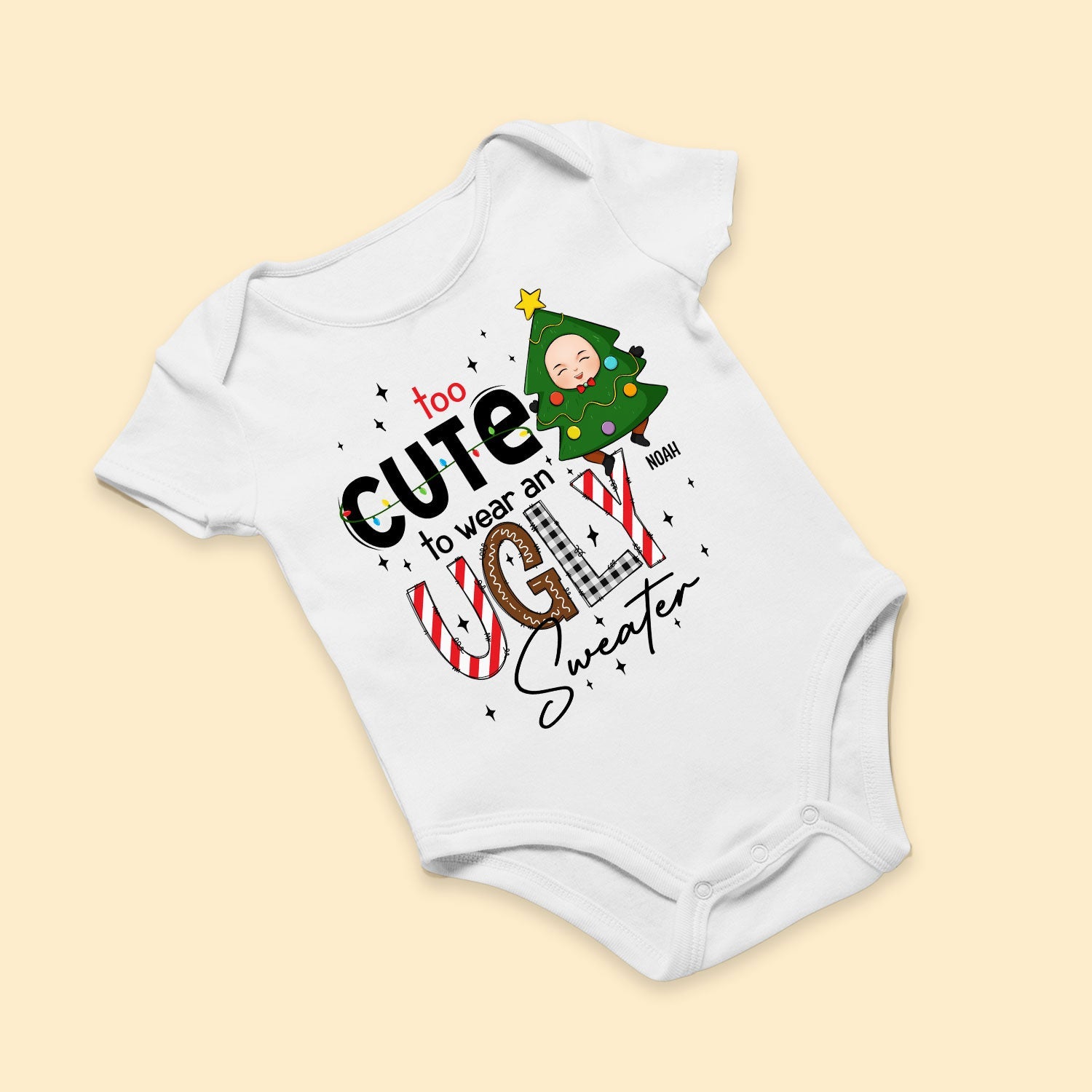 Too Cute To Wear An Ugly Sweater - Personalized Baby Onesie - Image 3