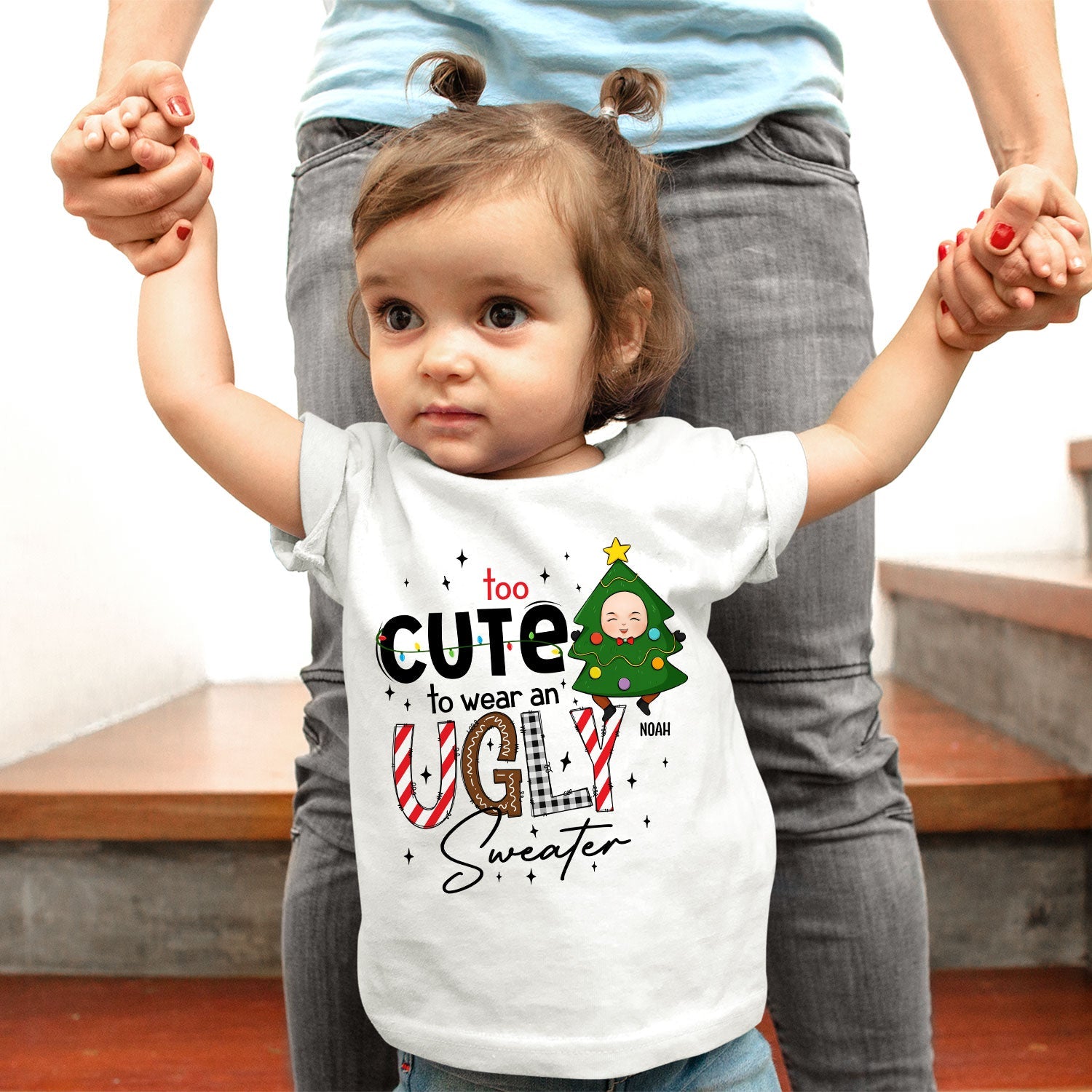 Too Cute To Wear An Ugly Sweater - Personalized Baby Onesie - Image 5